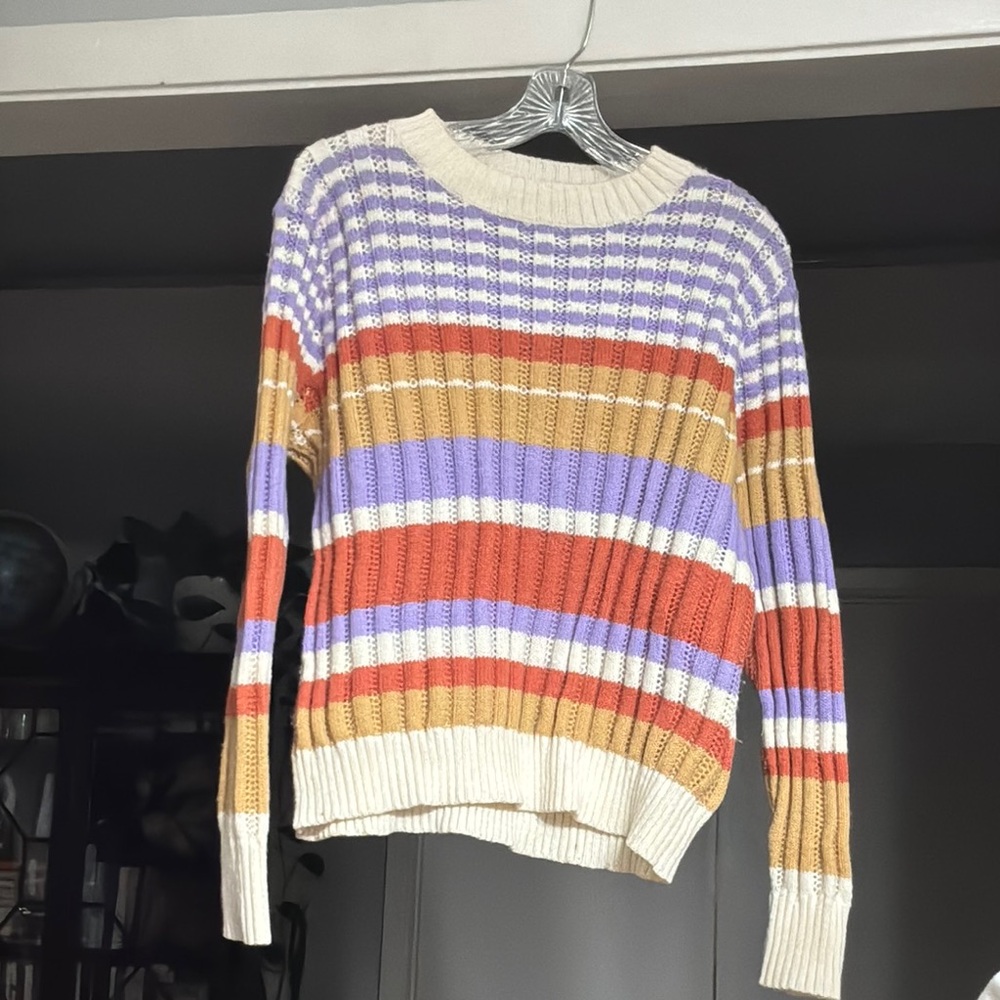 Cream and Orange Crew Neck Sweater